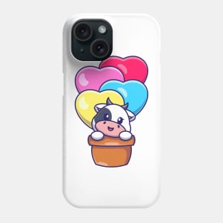 Cute cow flying with love balloon cartoon Phone Case