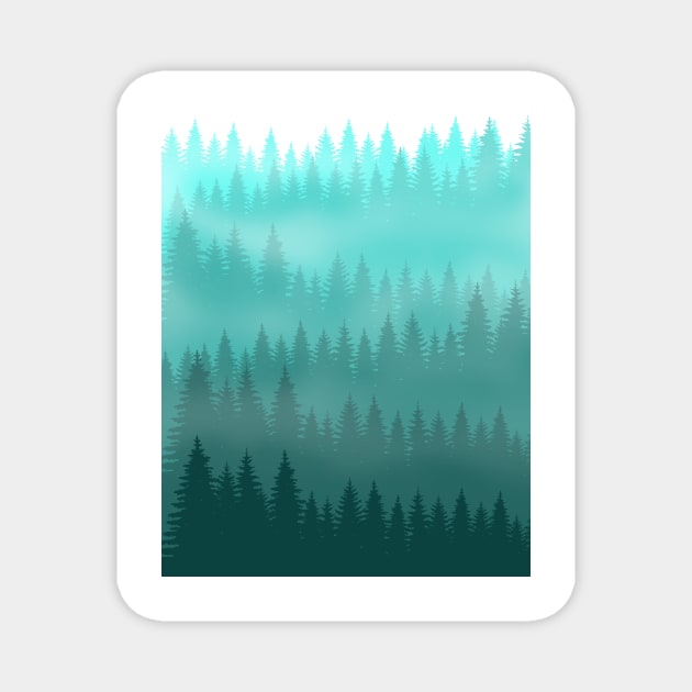 Misty Evergreen Conifer Forest Magnet by 4U2NV-LDN