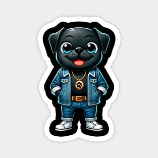 Black Pug Dog Cool Jacket Outfit Dog Mom Dad Magnet