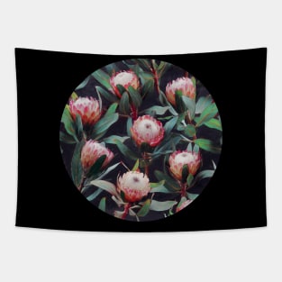 Evening Proteas - Pink on Charcoal Tapestry