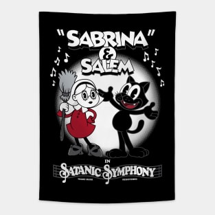 Vintage Cartoon Sabrina Witch and Black Cat Tapestry