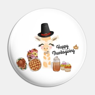 Happy Thanksgiving Giraffe And Turkey Pin