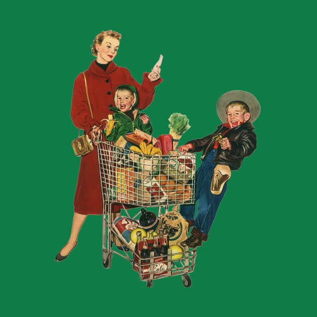 Retro Mom Grocery Shopping with Kids by MasterpieceCafe