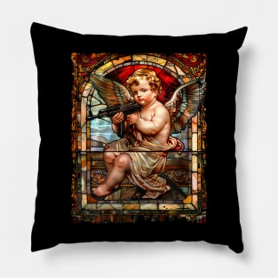 Baby Angel with AK-47 Gun Stained Glass Funny Pillow