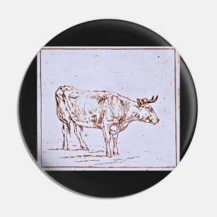 drawing of a grazing cow Pin