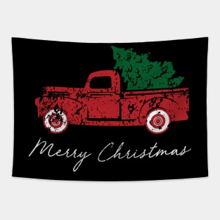 Merry Christmas Retro Vintage Red Truck Tapestry