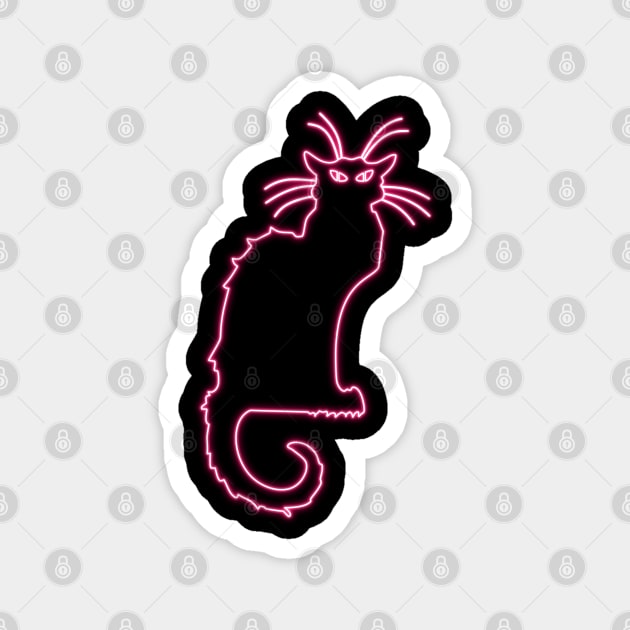 Pink Neon - Chat Noir - Black Cat - Art Nouveau Magnet by la chataigne qui vole ⭐⭐⭐⭐⭐