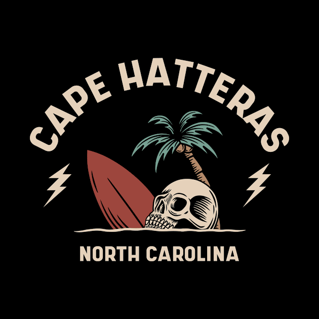 Vintage Surfing Cape Hatteras North Carolina // Retro Surf Skull by Now Boarding