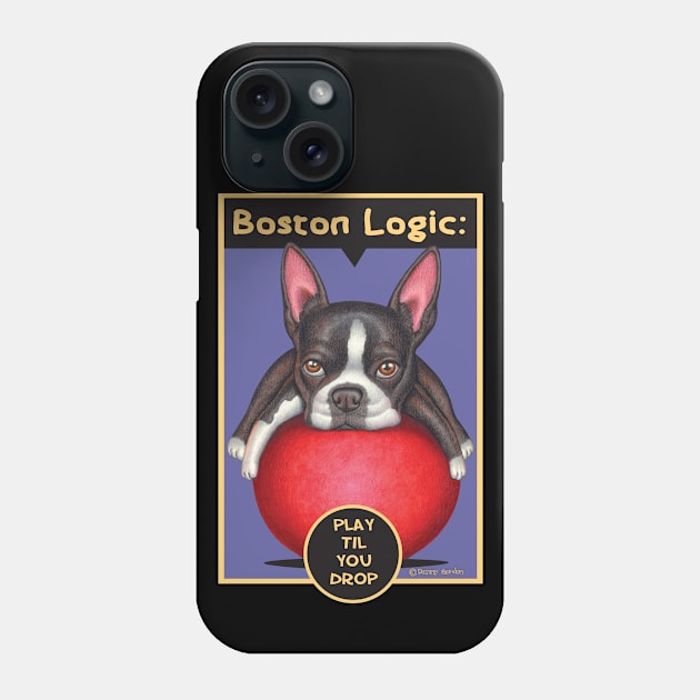 Cute Boston Terrier Dog on red ball on Boston Terrier on Red Ball tee Phone Case by Danny Gordon Art