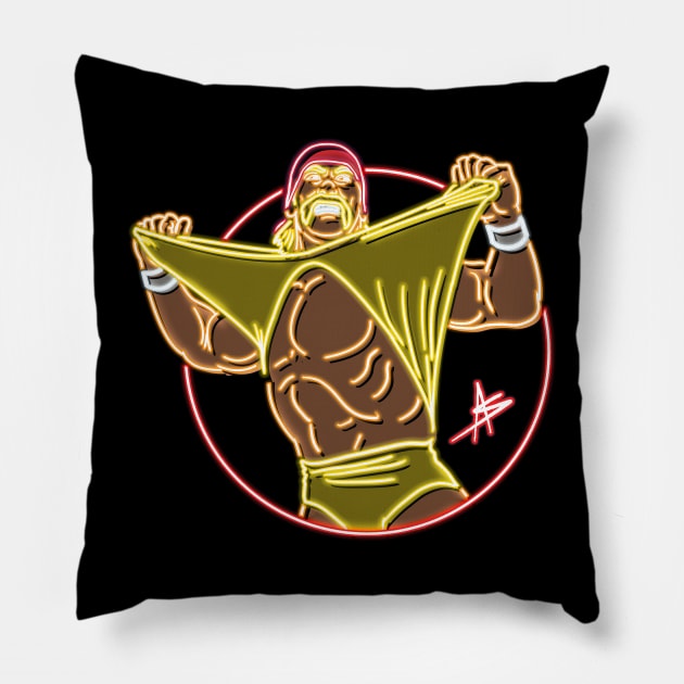 Hulk Hogan neon color Pillow by AJSMarkout
