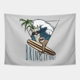 Bring It On! Llama & Sloth Surf Art Tapestry