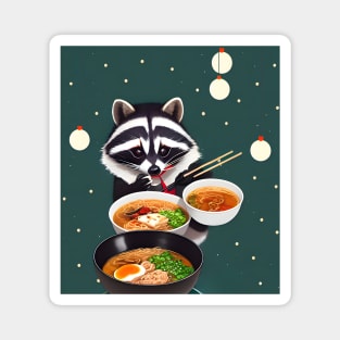 raccoon eat ramen on christmas silly funny sticker Magnet