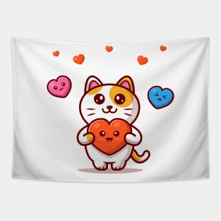 Cute Cat Holding Cute Heart Tapestry