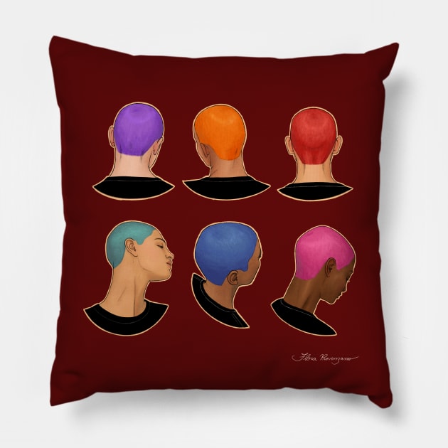Bald heads Pillow by Flora Provenzano