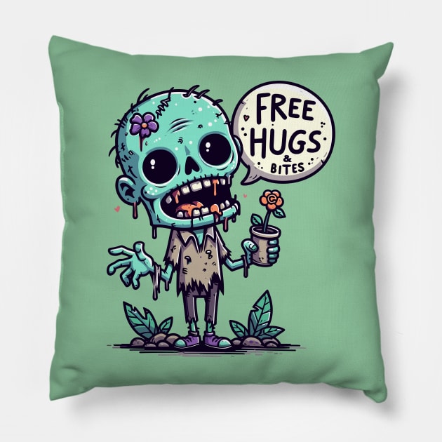Free hugs and bites - plant lover zombie Pillow by PrintSoulDesigns