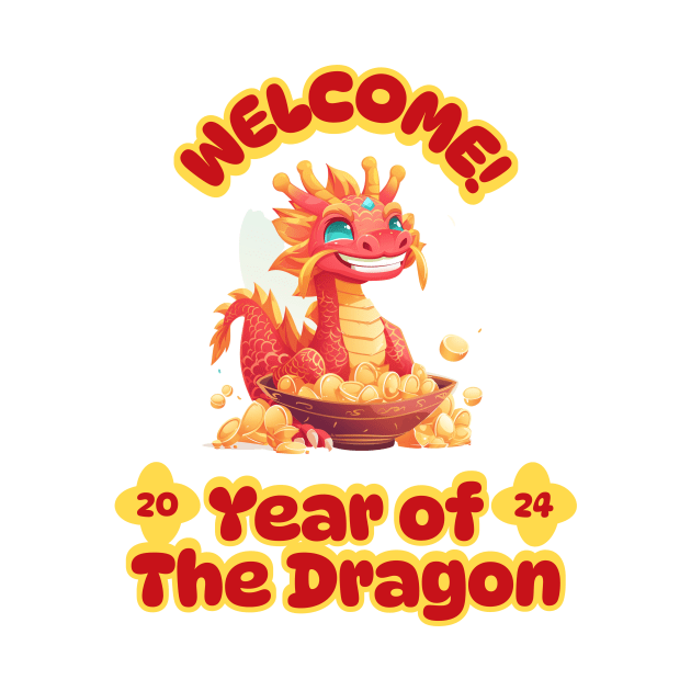 Welcome! Year of the Dragon: Playful Chinese Dragon in Treasured Colors by YUED