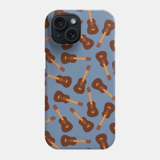 Guitars on a blue background. Acoustic guitars. Scattered guitars. Ukulele. Music instruments pattern. Phone Case