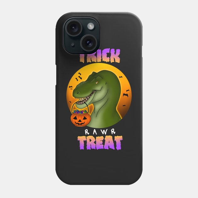 Trick Rawr Treat Halloween T. rex Phone Case by saradrawspaleo