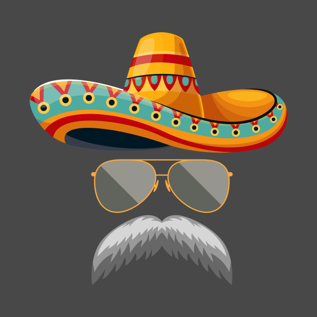 RETRO MUSTACHE SOMBRERO FACE CINCO DE MAYO by TreSiameseTee