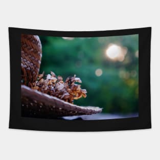 Straw Hat with Dried Hydrangea Flowers Tapestry