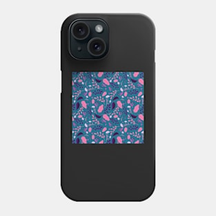 Pattern with colourful autumn leaves and flowers in neon purple and pink Phone Case