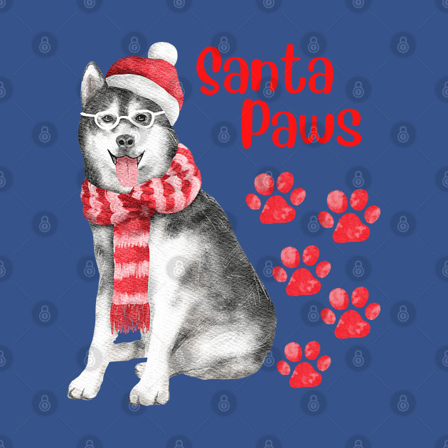 Discover Funny Siberian Husky Dog Santa Paws - Funny Husky - T-Shirt