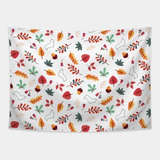 Corgi Autumn Leaves Pattern - White Background Tapestry