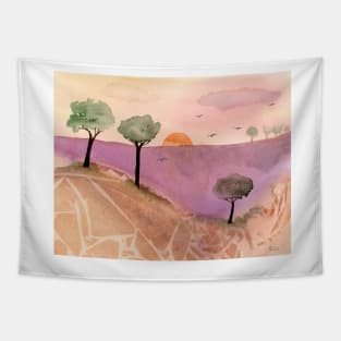 Surreal landscape with trees Tapestry