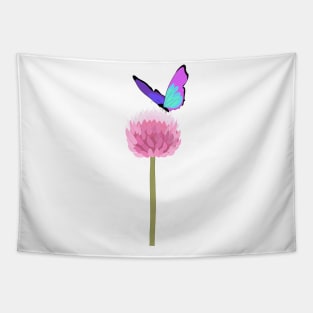 Purple butterfly over pink allium flower Tapestry