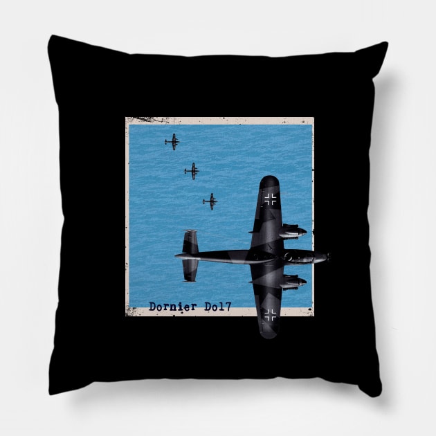 Dornier Do17 WW2 bomber airplane over the ocean Pillow by Jose Luiz Filho