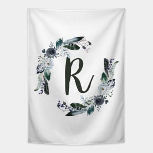 Floral Monogram R Dark Bohemian Flora Tapestry