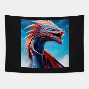 Intricate Orange and Blue Scaled Dragon Tapestry