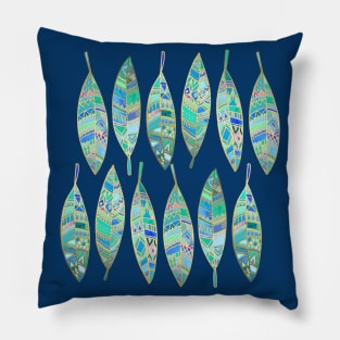 Jeweled Enamel Leaves on Tan Pillow