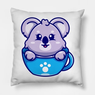 Cute koala on cup coffee cartoon Pillow