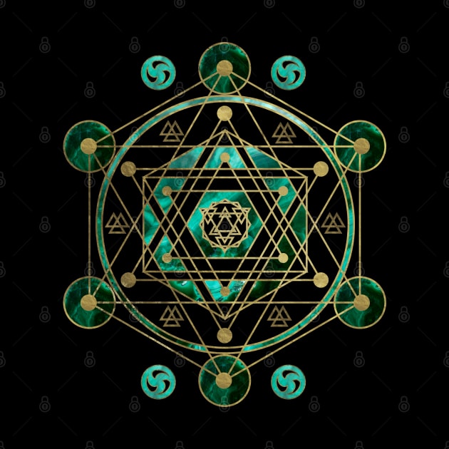 Sacred Geometry Ornament in gold and malachite by Nartissima