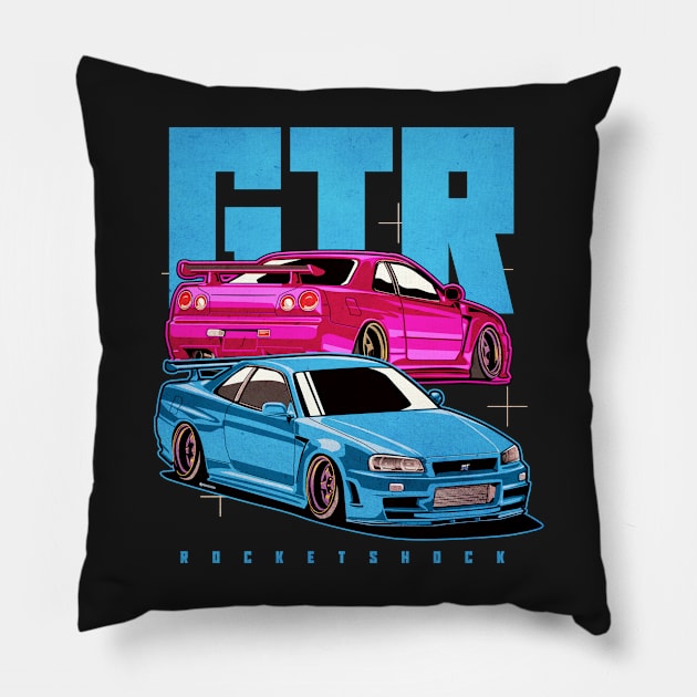 skyline r34 gtr jdm Pillow by ASAKDESIGNS