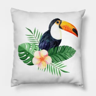 Toucan with tropical flowers Pillow