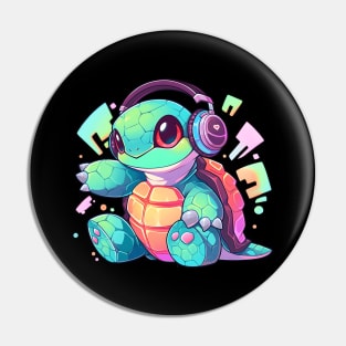 Cool Green Turtle with Headphones Pin