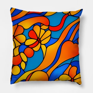 Vibrant Summer Flower  - Stained Glass Abstract Pattern Pillow