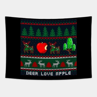 Deer Love Apple Ugly Christmas Sweater Tapestry