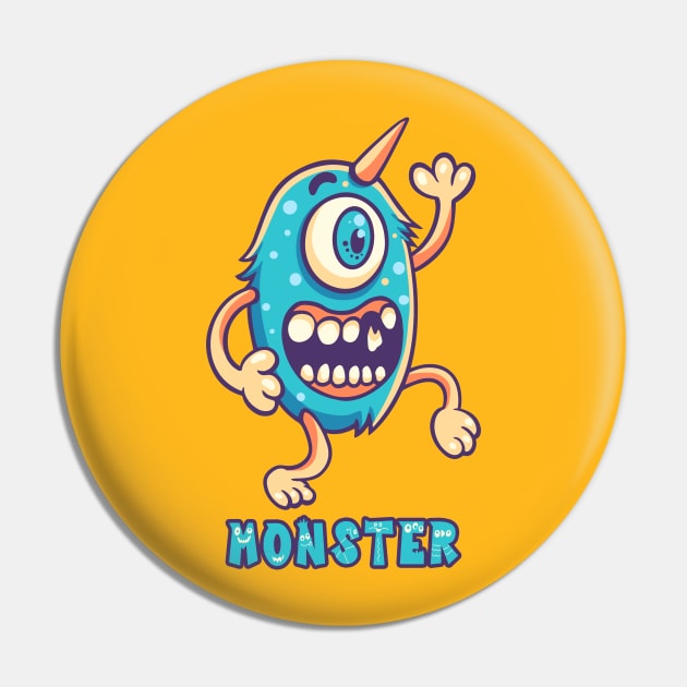 Blue Monster One Eye Text Pin by yudabento