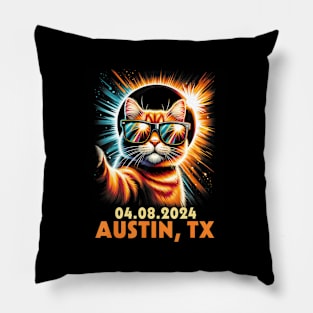 Cat Taking A Selfie Total Solar Eclipse 2024 Austin Texas Pillow