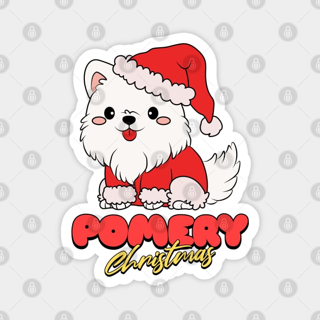 Merry Christmas pomeranian dog pom pomerian typography | Morcaworks Magnet by Oricca