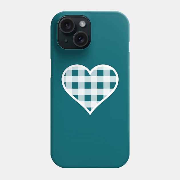 Peacock Blue and White Buffalo Plaid Heart Phone Case by bumblefuzzies