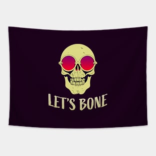 Let's Bone || Funny Halloween Skeleton With Sunglasses Tapestry