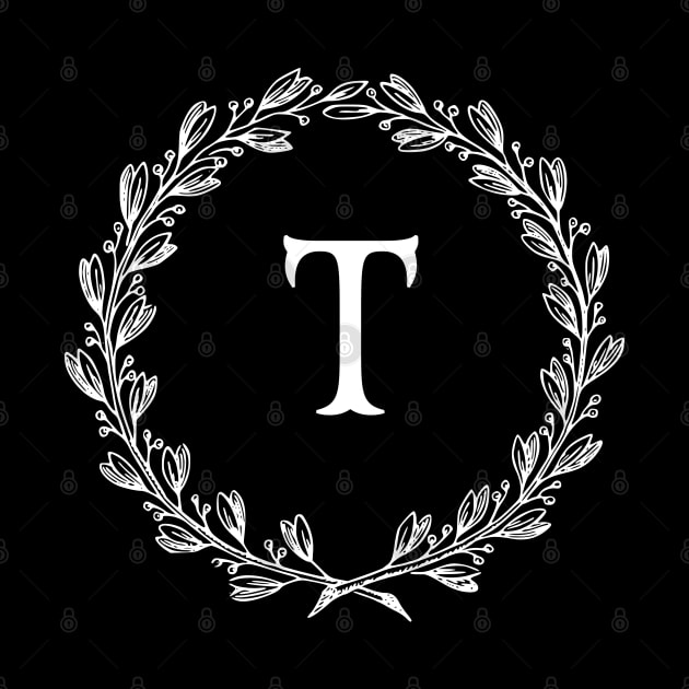 Beautiful Letter T Alphabet Initial Monogram Wreath by anonopinion