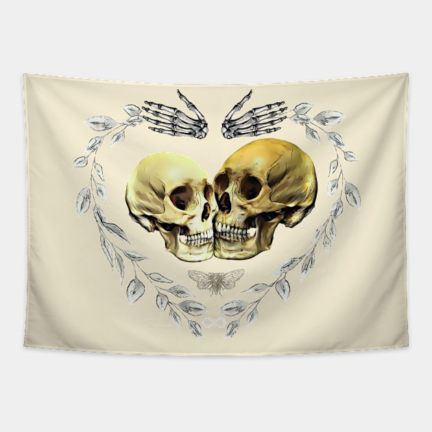 Heart eternal Lovers skeletons, lovers, cool skulls, bones, Human anatomy,romance skull, bones Tapestry by Collagedream