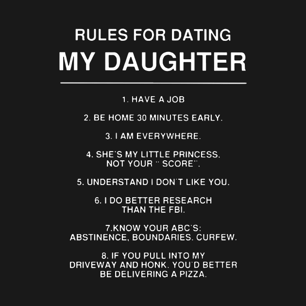 Rules For Dating May Daughter Have A Job Be Home 30 Minutes Early I Am Everywhere She Is My Little Princess Not Your Score Daughter by erbedingsanchez