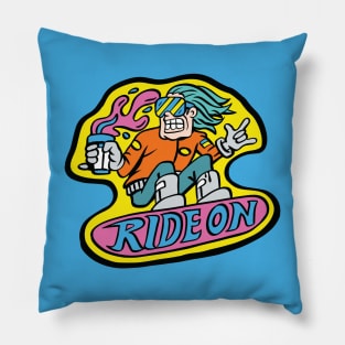 Ride On - crazy neon snowboarder Pillow