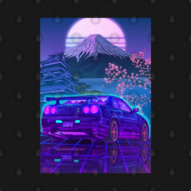 Skyline Gtr R34 Fuji Sakura Vaporwave by Ilhamqrov